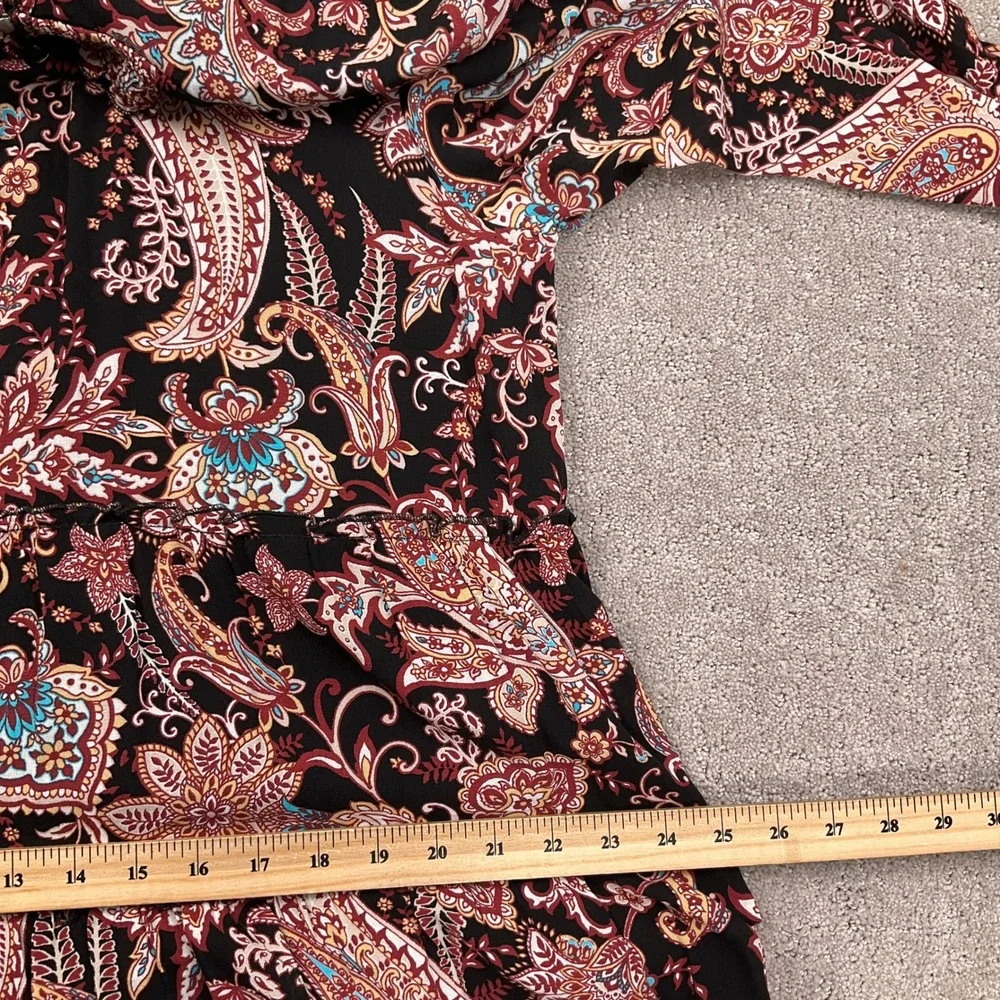 Anthropologie Dress Womens Small Black Red Paisley Mock Ruffle Peasant Prairie‎